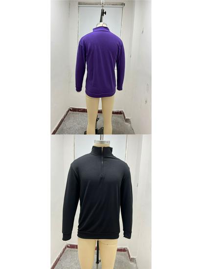 New Men's Autumn V-Neck Long Sleeve Plush Zipper Casual Polo Shirt