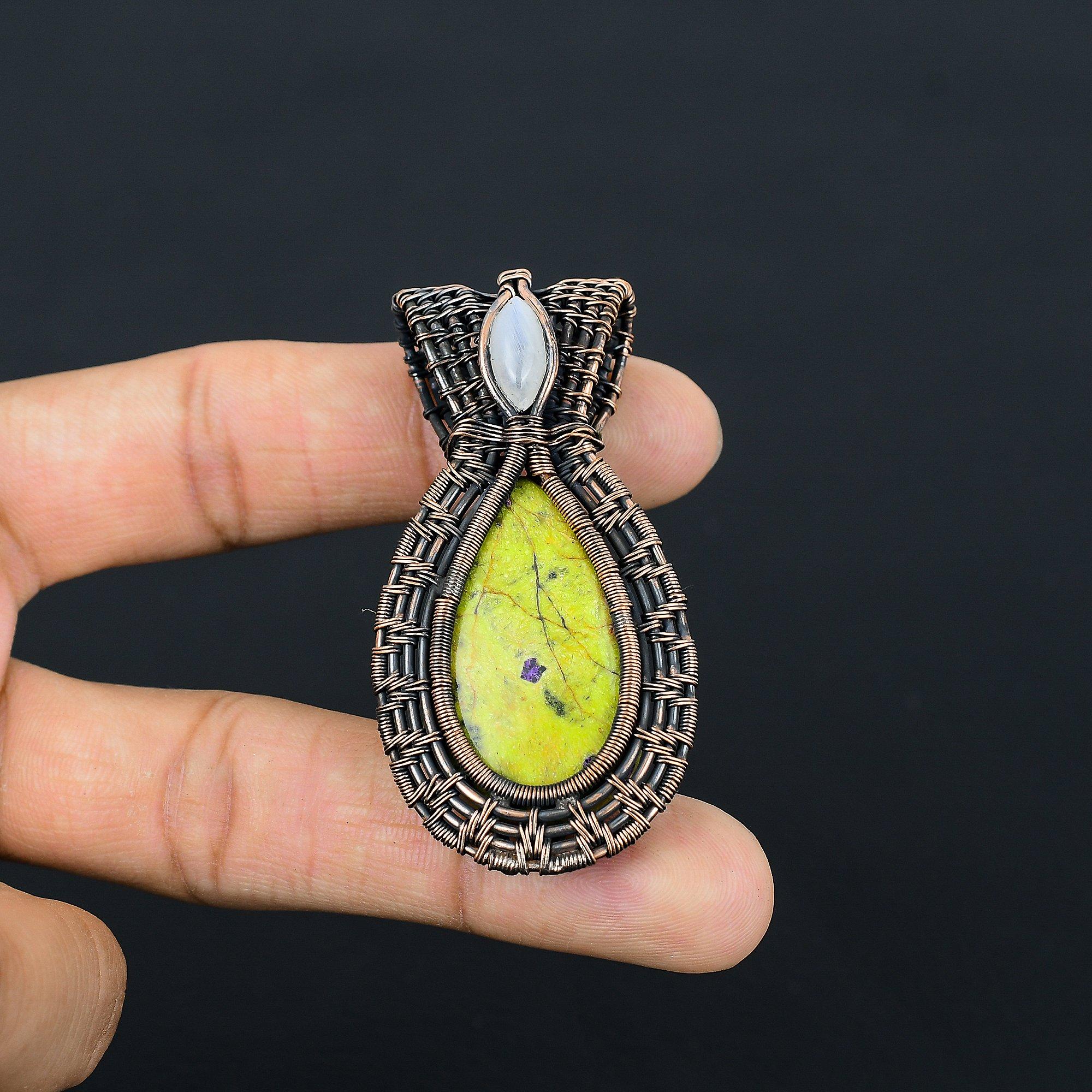 

Stichtite Handmade Gemstone Pendant, 999 Copper Wire Wrapped Pendant Antique Jewelry, For Engagement Gift 2.55 Inches