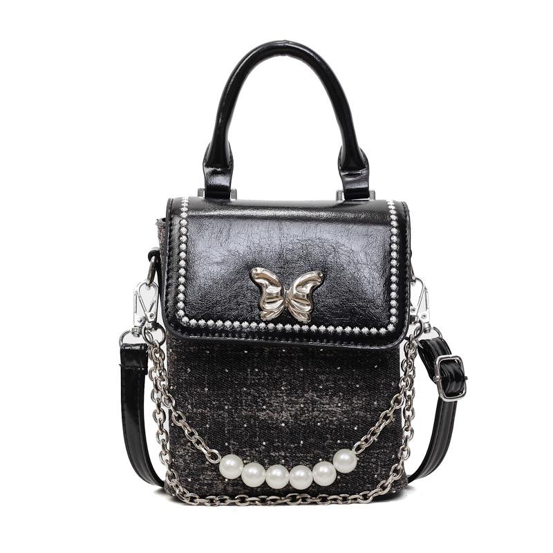 

Foreign style small bag women s summer 2025 new Korean version fashion butterfly handbag single shoulder crossbody denim small square bag чёрный