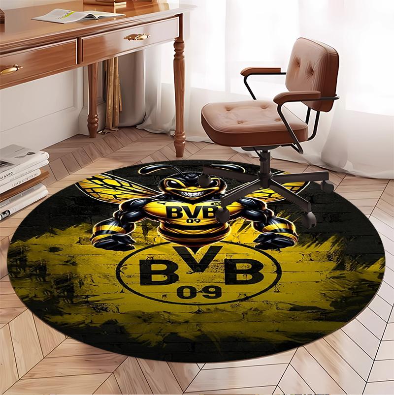 Borussia Dortmund Pattern Round Rug, Indoor/Outdoor Mat, for Picnic, Gameroom, Bedroom, Office, Living Room, Home Decor Carpet, Birthday Gift