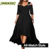 Moda Donna Estate Primavera Colore Unico Stampa Scollo a V Manica Lunga Abiti Casual