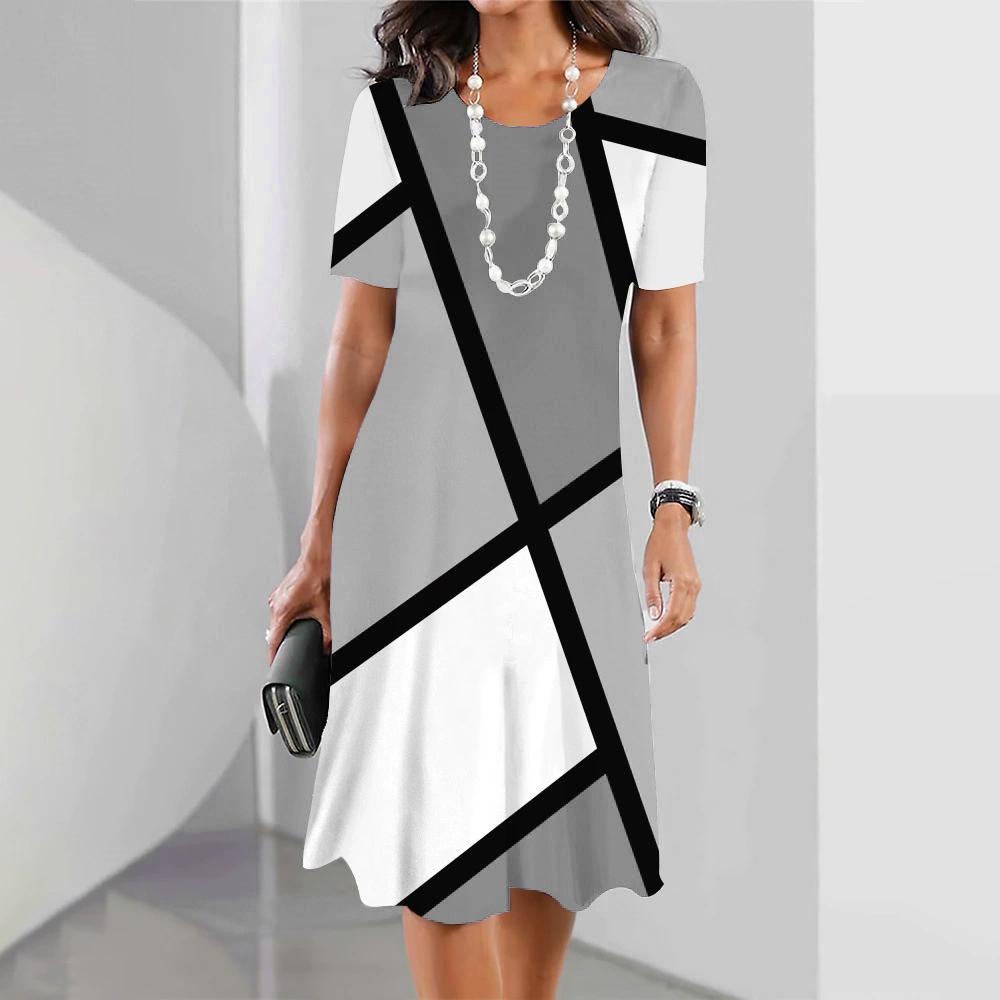 

Fashion Elegant Geometric Pattern Women Mini Dresses Short Sleeve 3D Printed Tie-dye Street Ladies Casual Dress 3XL Plus Size XL