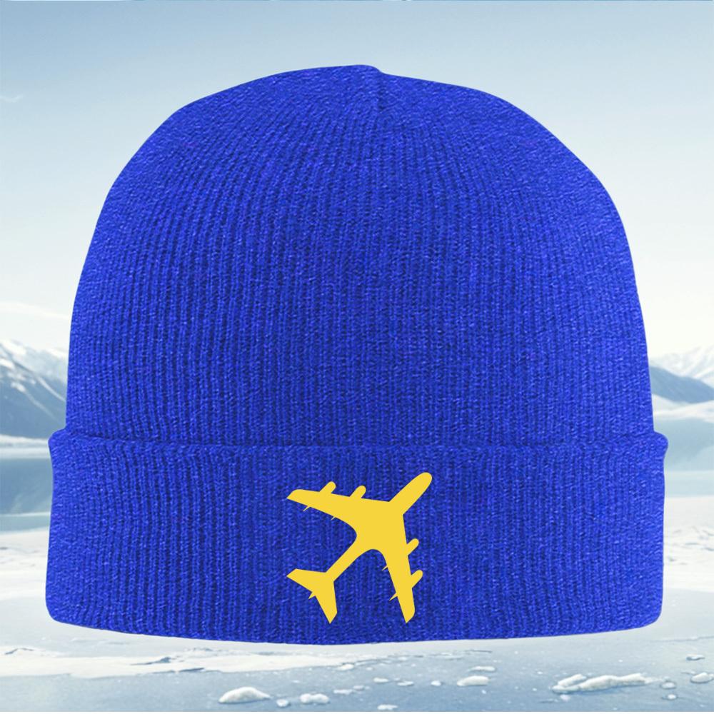 Yellow plane flying airplane graphic Men Women Unisex Knitted Hat Beanie Pullover Cap Winter Thermal Warm Christmas Outdoor Cycl