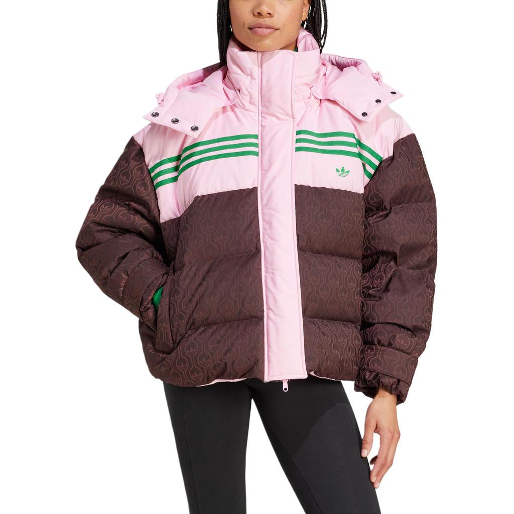 Adidas Originals 70S FW24 Warm Sports Comfortable Striped Down Jacket Women Outerwear Pink Mystery-Coffee-Brown JN7653