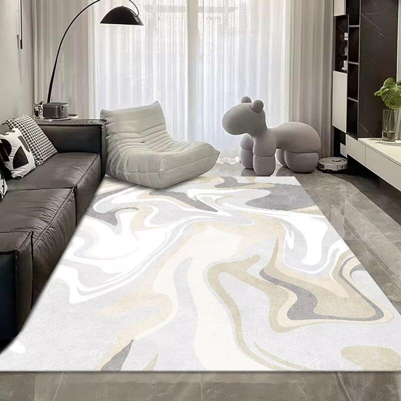 Simple Light Luxury Thickened Crystal Velvet Carpet, Living Room Bedroom Coffee Table Floor Mat, Blue Abstract Ink Carpet