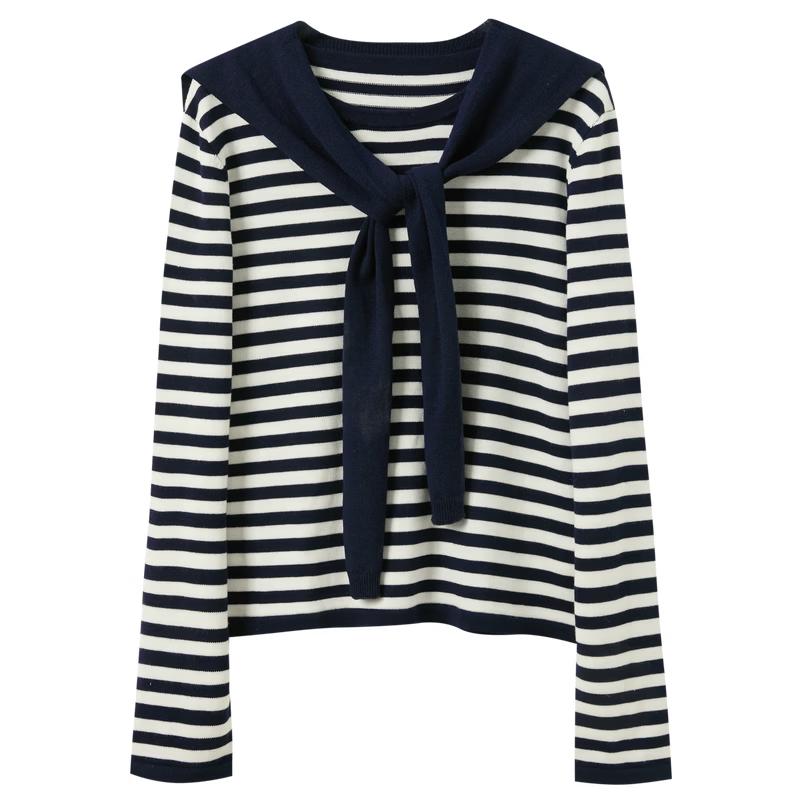 Sancai Women's Striped Round Neck Pullover Sweater