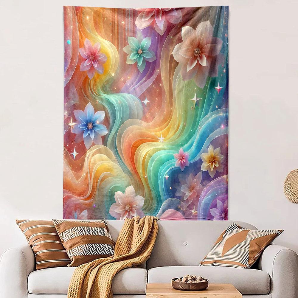 Rainbow Floral Fantasy Tapestry Design Patterned Tapestry Decorative Wall Hanging, Home Bedroom Living Room Decor