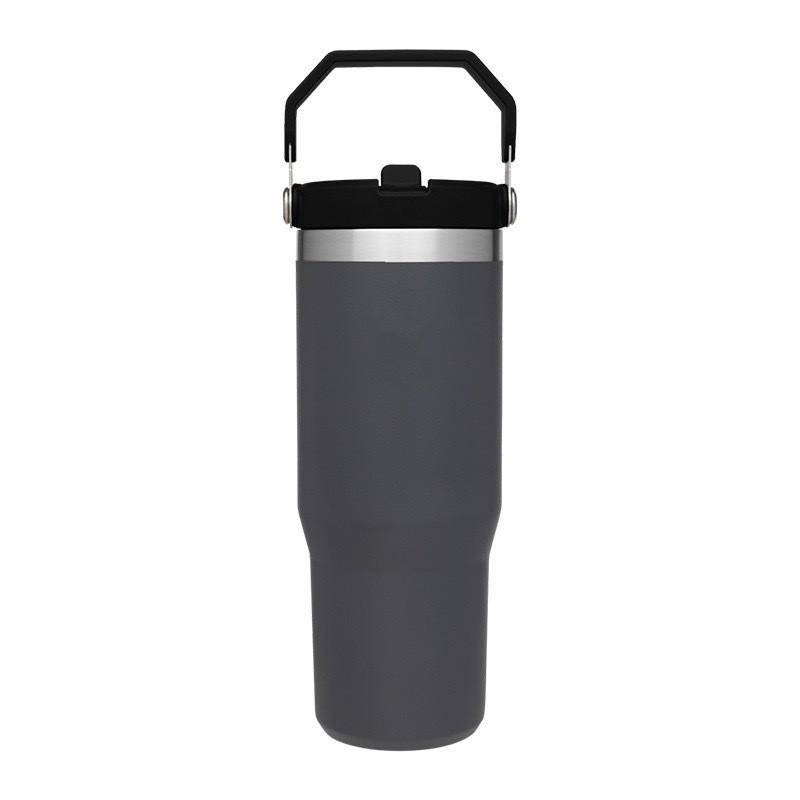 30 Oz Stainless Steel Travel Tumbler With Handle Straw Lid Car Outdoor Use Insulated Water Bottle