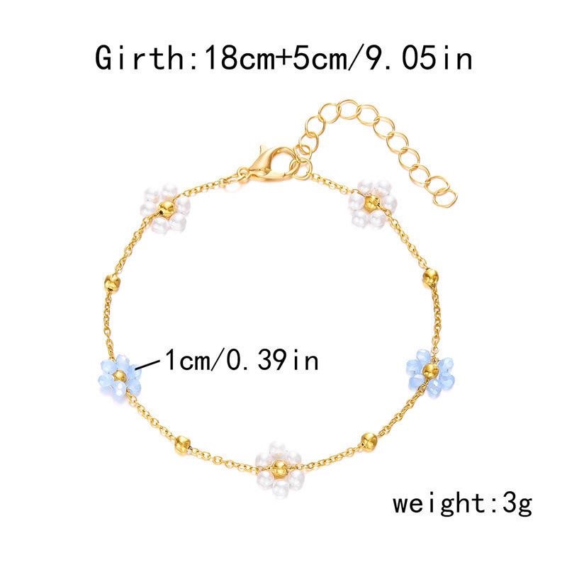 Cross-border Titanium Steel Daisy Pearl Jewelry Set: Bracelet, Necklace, Anklet