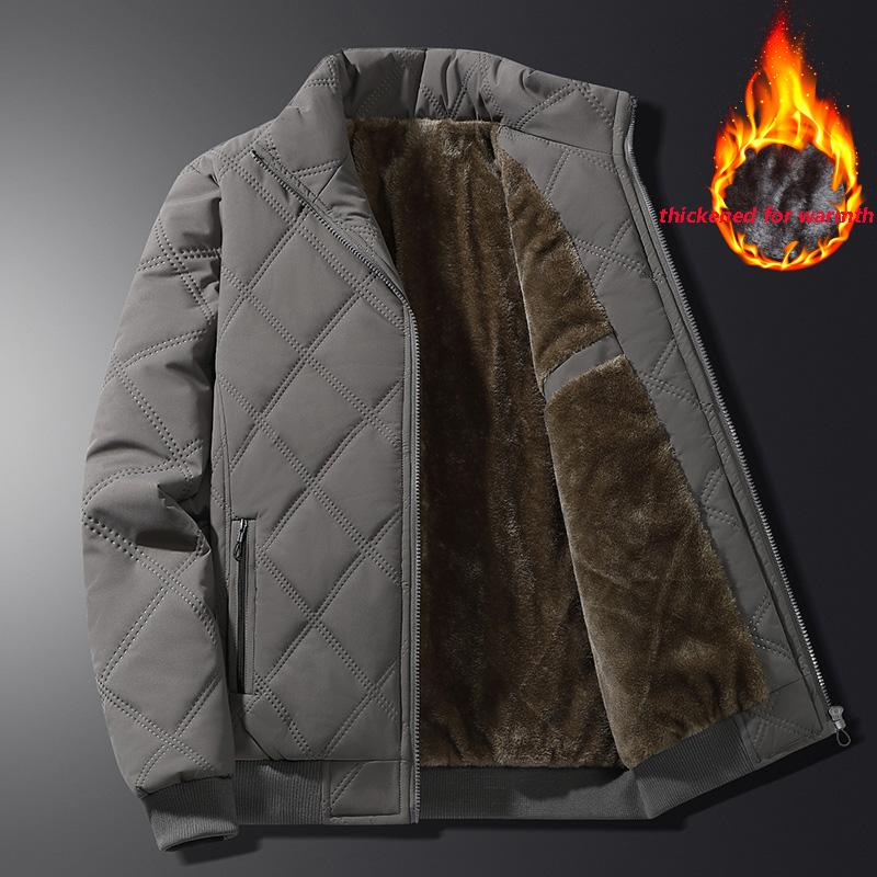 Men's Warm Parker Coat Autumn Winter Outdoor Sports Thick Anti Cold Cotton Jacket Stand Up Collar Checkered Cotton Coat
