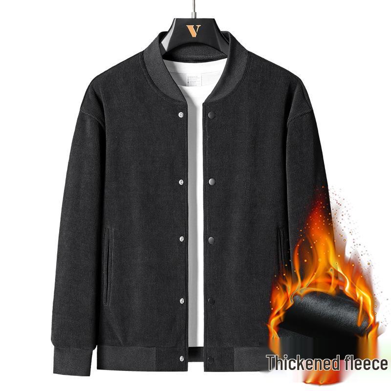 Men's Trendy Corduroy Baseball Jacket - Versatile Korean Style for Spring & Autumn, Plus Size, Thickened for Winter