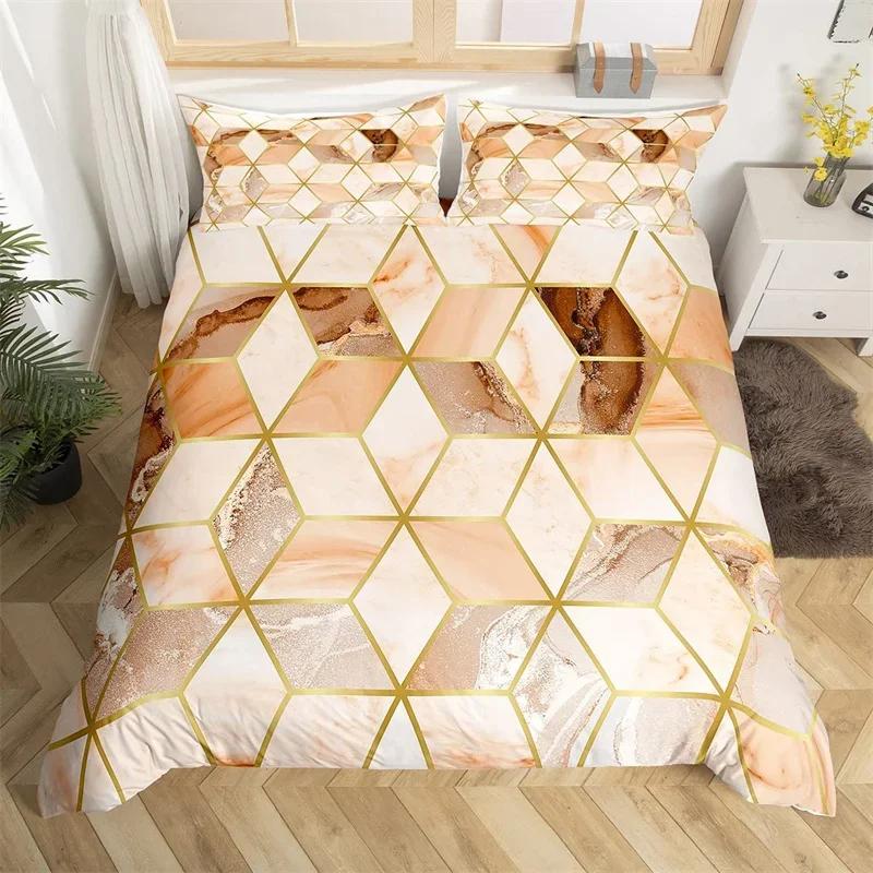 Geometric Bedding Set Marble Print King Duvet Cover Microfiber Modern Design Comforter Cover Single Queen For Kids Teen Adults