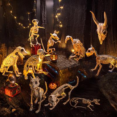 Halloween Skeleton Animal Decoration Creepy Cat/Dog/Bird/Rat/Goat Head Plastic Bones for Courtyard Graveyard Halloween Decor
