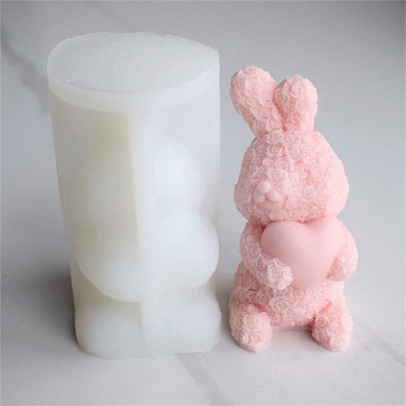 Rose Rabbit Candle Mold for DIY Candle Soap Craft Valentines Gift Easter Party Decorations, Rose Rabbit Candle Molds