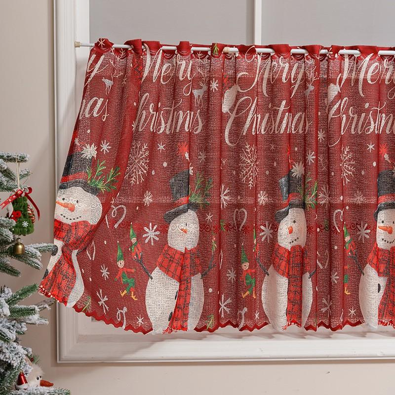 American Christmas Print Coffee Curtain Lace Blackout Window Valance Rectangular Decor Bedroom Dining Room