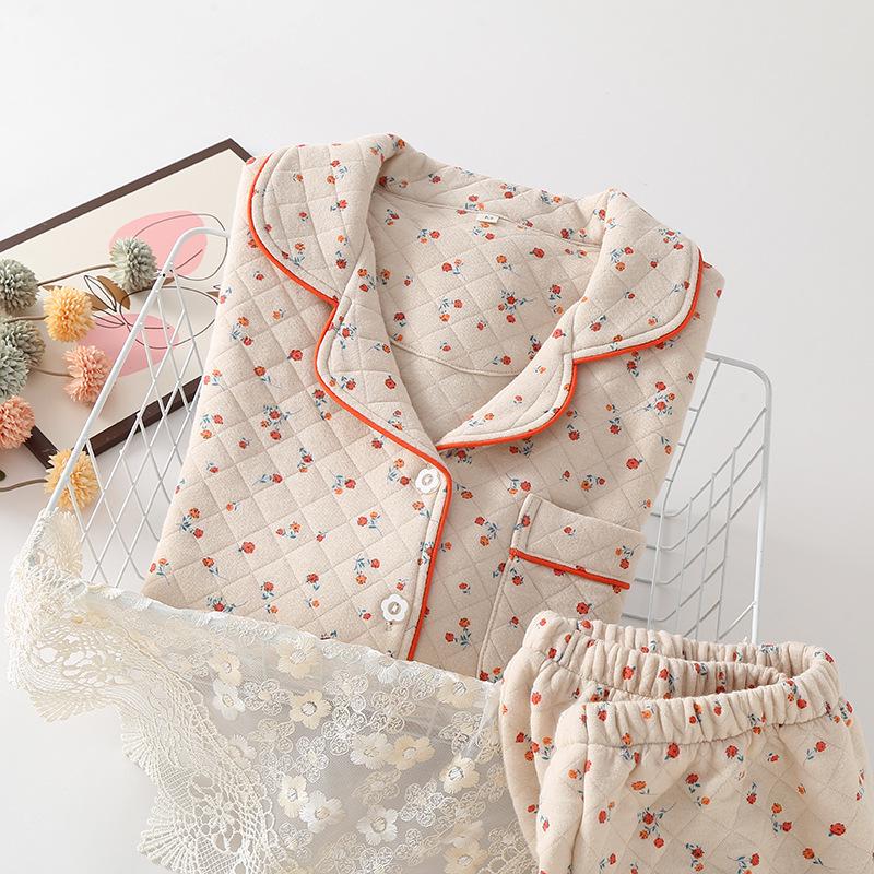 Damen Stepp-Baumwoll-Pyjama-Set - Cardigan & Lange Hose für Herbst/Winter