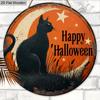 Wesołego Halloween Drewniany Znak ze Wzorem Czarnego Kota - Figurki Ozdobne ze Wzorem Półksiężyca i Gwiazdy - Idealne na Drzwi Wejściowe, Podwórko, Ganek, Dekoracja Pokoju