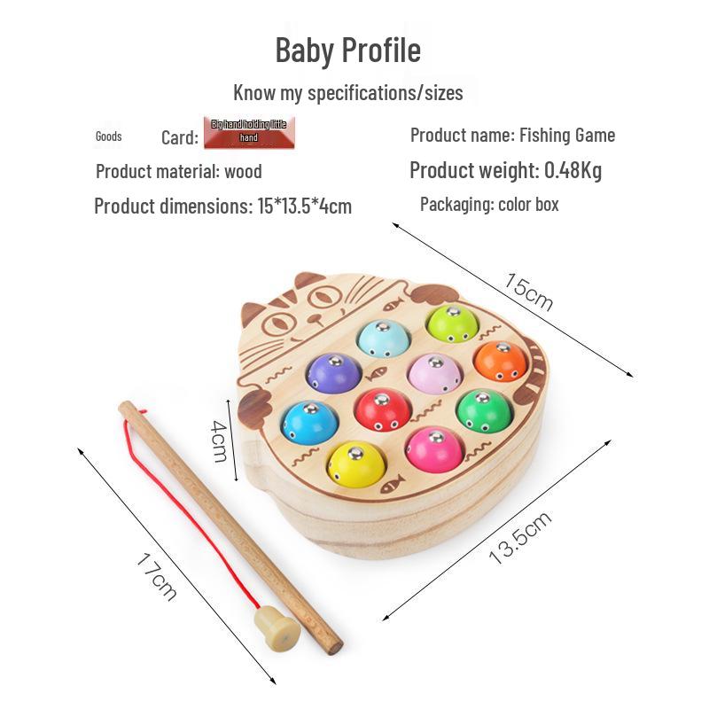 Magnetic Wooden Cat Fishing & Frog Game Toy for Kids
