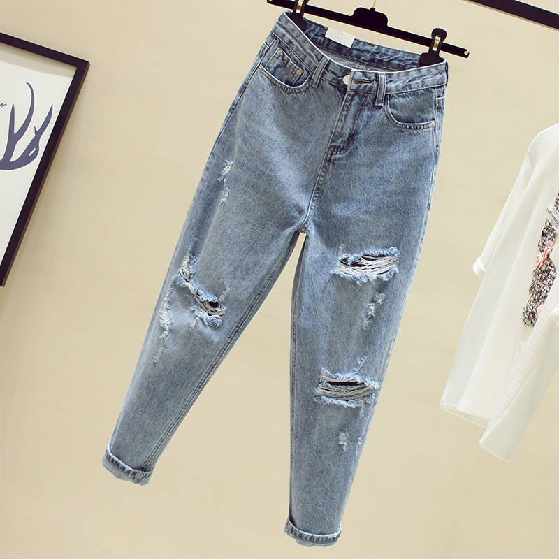 Women Jeans Autumn Spring Loose Straight Tall Waist Hollow Out Fashion Women's Trousers