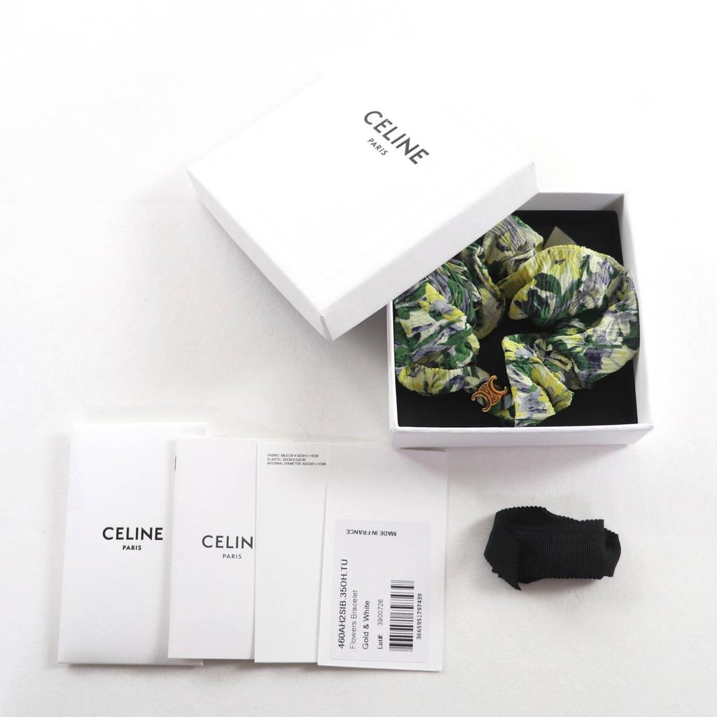 Tolles CELINE Haaraccessoire Grün gelbe Seide Damen 460AH2SIB Gebraucht