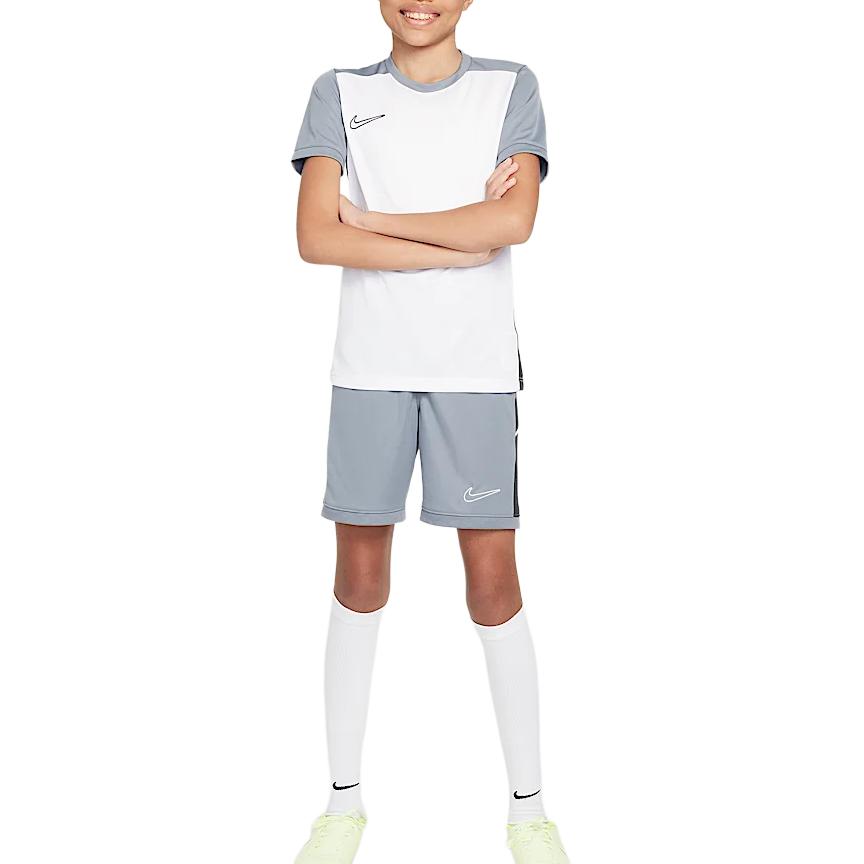 Nike Camiseta de Futebol Dri-Fit Academy 25 Seca Confortável Respirável Secagem Rápida Manga Curta Infantil Tops Branco Preto Carvão Cinza Fresco HJ3716-101