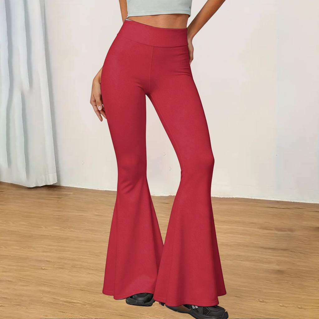 Pantaloni a zampa vita alta da donna, vestibilità slim, elasticizzati, per yoga, casual, a gamba larga, a campana, per l'uso quotidiano