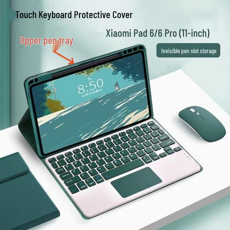 Compatible with Xiaomi 7 Tablet: Touch Backlit Bluetooth Keyboard with Fabric Texture, Pen Slot, and Leather Case for Xiaomi 6/5 Pro.