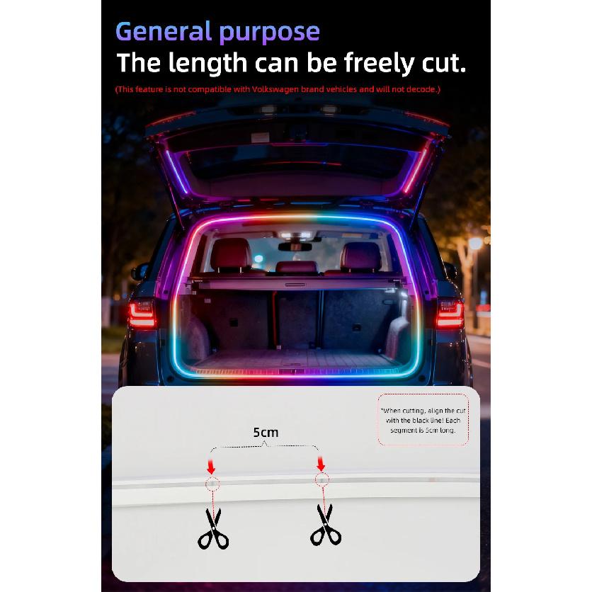 4M Car Trunk LED Strip Light RGB Rainbow Dynamic Chasing Light Universal Auto Trunk Decoration Exterior Interior LED Light 12V