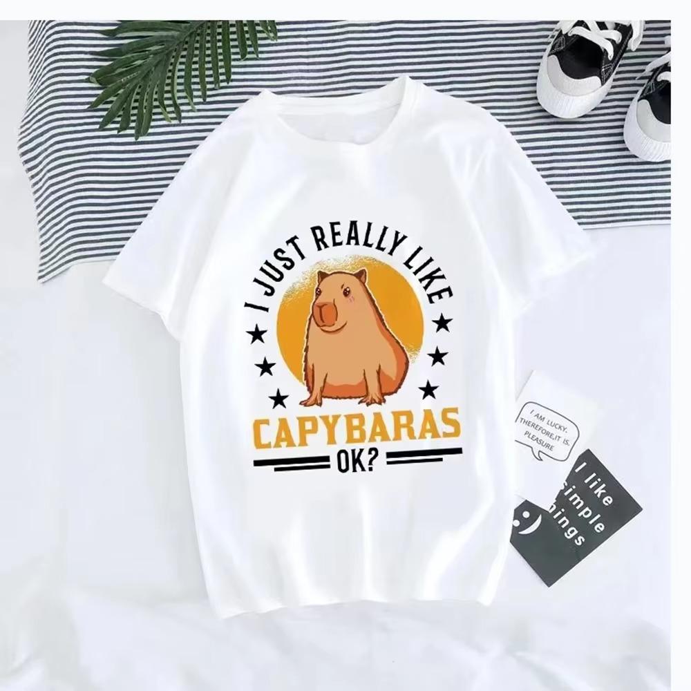 Summer  T-shirt Cute CAPYBARA PRINT Graphic T Shirt Flower Sweet Women Fashion Casual Clothing Short Sleeve Female Tee Top
