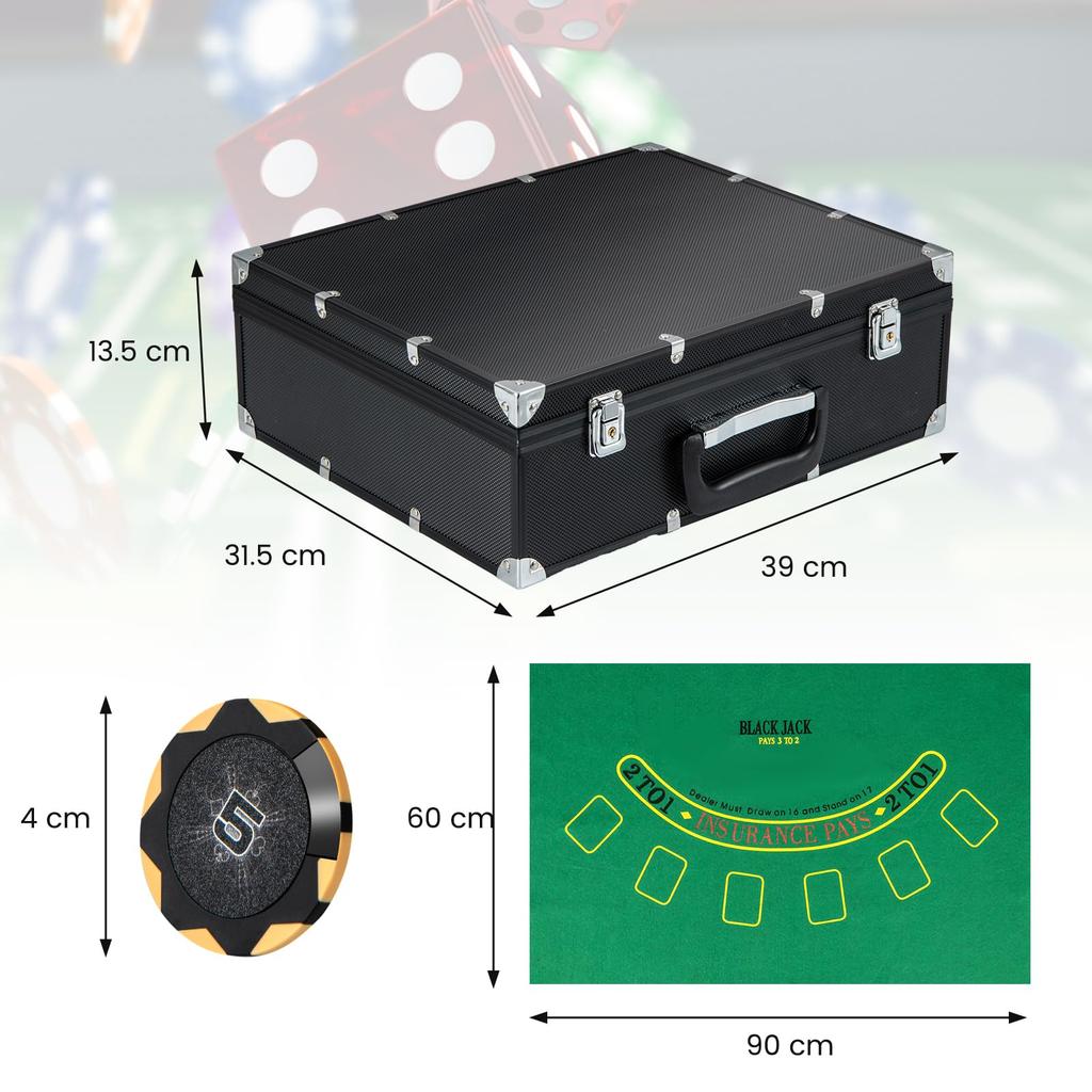 GIANTEX 300 Poker 5 Casino 14g Poker Set with Aluminum Poker 5 3 2 Decks of Playing Card and Card Casino Chip Set for Texas Perfect for Home Play 300