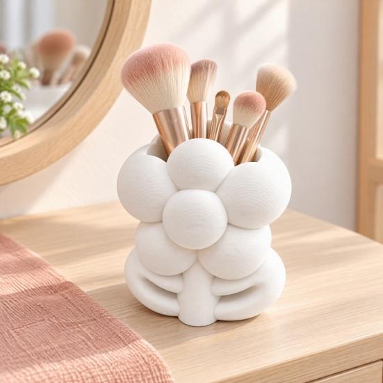 Flower Shaped Pen Cup 3D Printed Storage Holder for Makeup Brushes and Pens, Decorative Minimalist Desk Organizer Floral Organizer, Creative