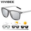 VIVIBEE ფერის ცვლილების ნაცრისფერი ჩარჩო ფოტოქრომული პოლარიზებული მზის სათვალე მამაკაცებისთვის კვადრატული კლასიკური ქამელეონის სათვალეები გარდამავალი ლინზებით სათვალე