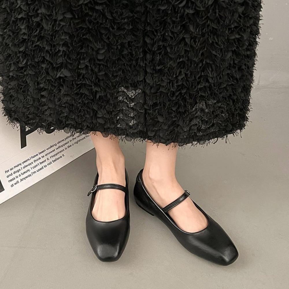 Mary Jane Single Shoes Thick Heel Shoes Elegant Classic Retro Square Toe Comfortable Soft Shallow Cut Low Heel Women's Shoes