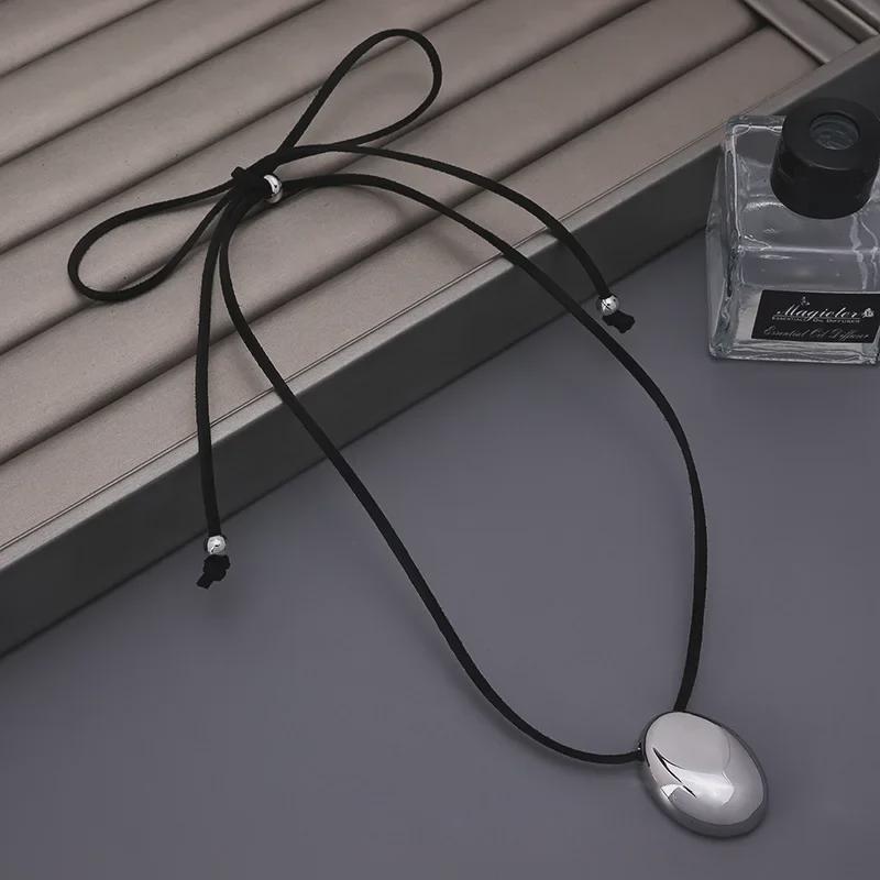 Korean Love Pendant Necklace: Black Rope Sweater Chain, Simple & Trendy