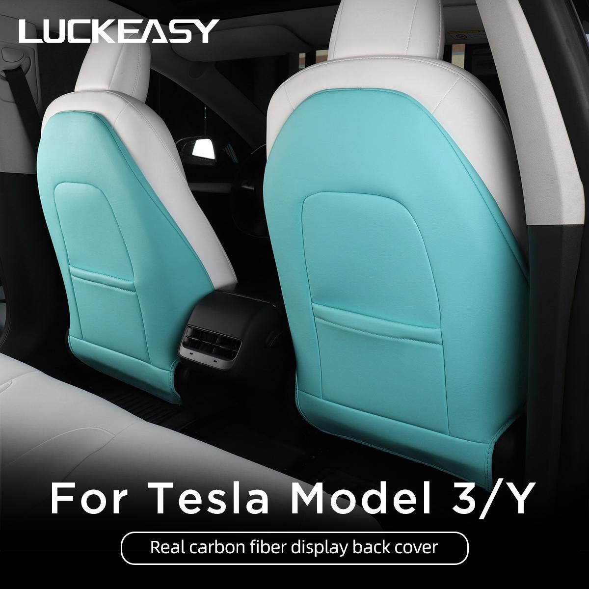 

LUCKEASY для Tesla Model 3 Model Y 2017-2023, аксессуары для интерьера, кожаный защитный чехол на спинку сиденья, противоударная накладка