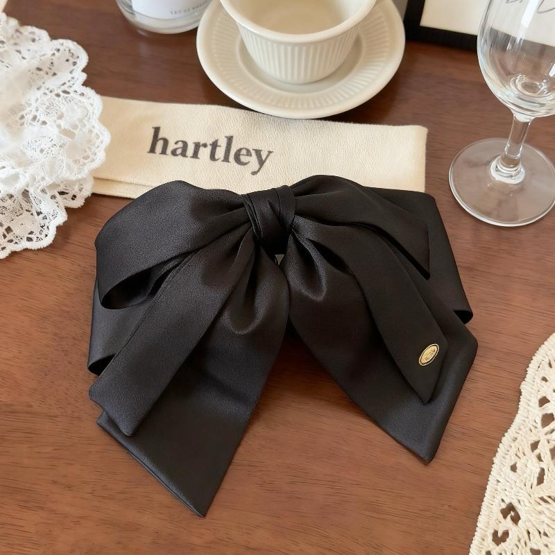 Simple Black Satin Bow Ponytail Clip For Women Girls Light Luxury Hair Clip Temperament Exquisite Hairpin Hair Accessories