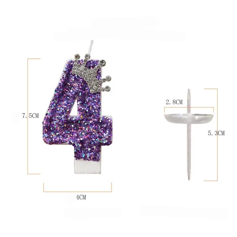 Children's Birthday Candles 0-9 Number Purple Crown Princess Cake Decorative Candle for Cake Decoration Anniversary Party