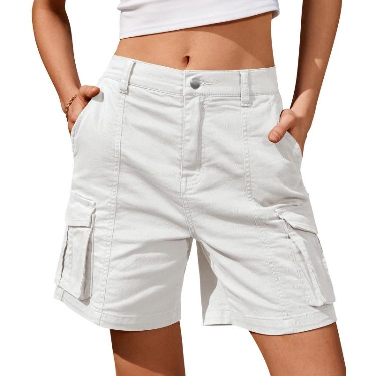 Women's Comfortable Casual Bermuda Cargo Shorts with Elastic Waist and 6 Pockets Knee Length Summer Long Shorts