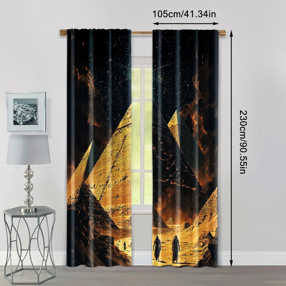 2pc,  Window Curtains Mysterious Egyptian Pyramids Versatile Polyester,Without Electricity Festive Wall Decor Suitable for