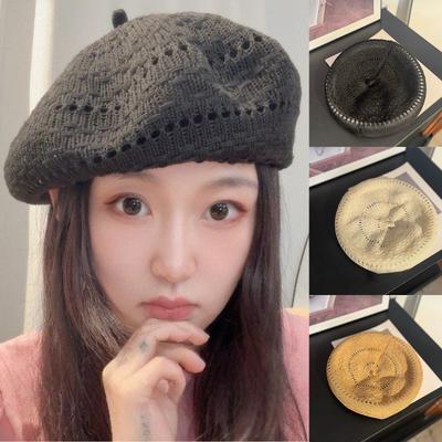 Ladies' Big Head Beret Hollow Weaving Painter's Hat