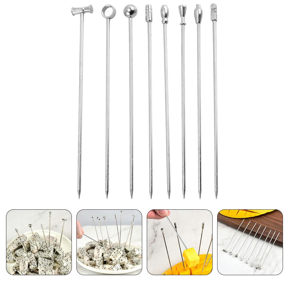 8 Pcs Metal Fruit Needle Cocktail Stirrers Fine Toothpicks Swizzle Sticks for Cocktails Stainless Steel