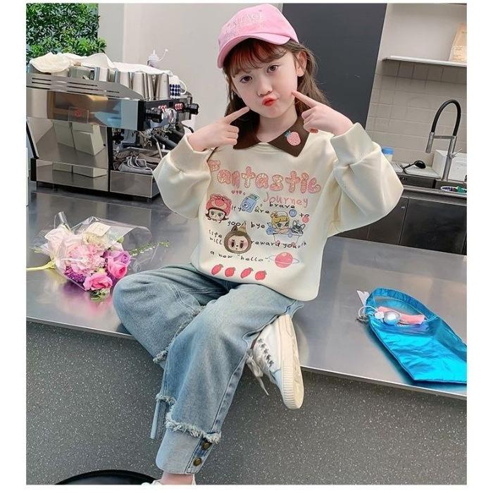 Girls Printed Hooded Sweatshirt Long Sleeve Casual Top for Spring and Autumn