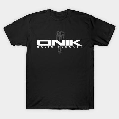 Herren Schwarzes T-Shirt mit Aufdruck Cinik Radio Podcast No-Cut Transferpapier Druck Baumwoll-T-Shirt