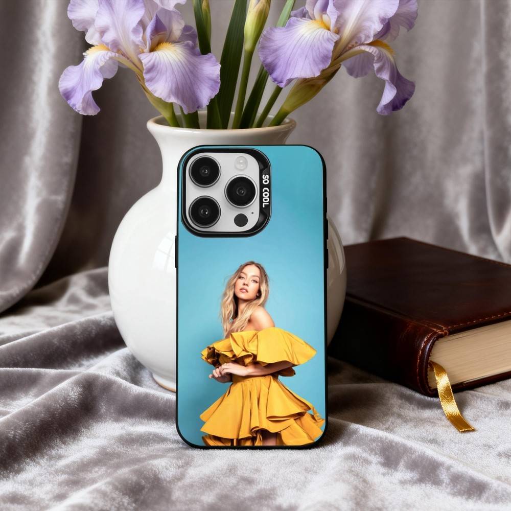 Stunning S-Sydney S-Sweeney Actress Phone Case For iPhone17,16,15,14,13,12,11 Plus,Pro Max Black Candy silver phone case