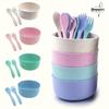 Set of 12 Wheat Straw Tableware In 4 Colors,Including Bowls, Spoons,And Forks for Rice,Noodles,Soup,Cereals,Salad,And Yogurt,Suitable for Dinner,Lunch