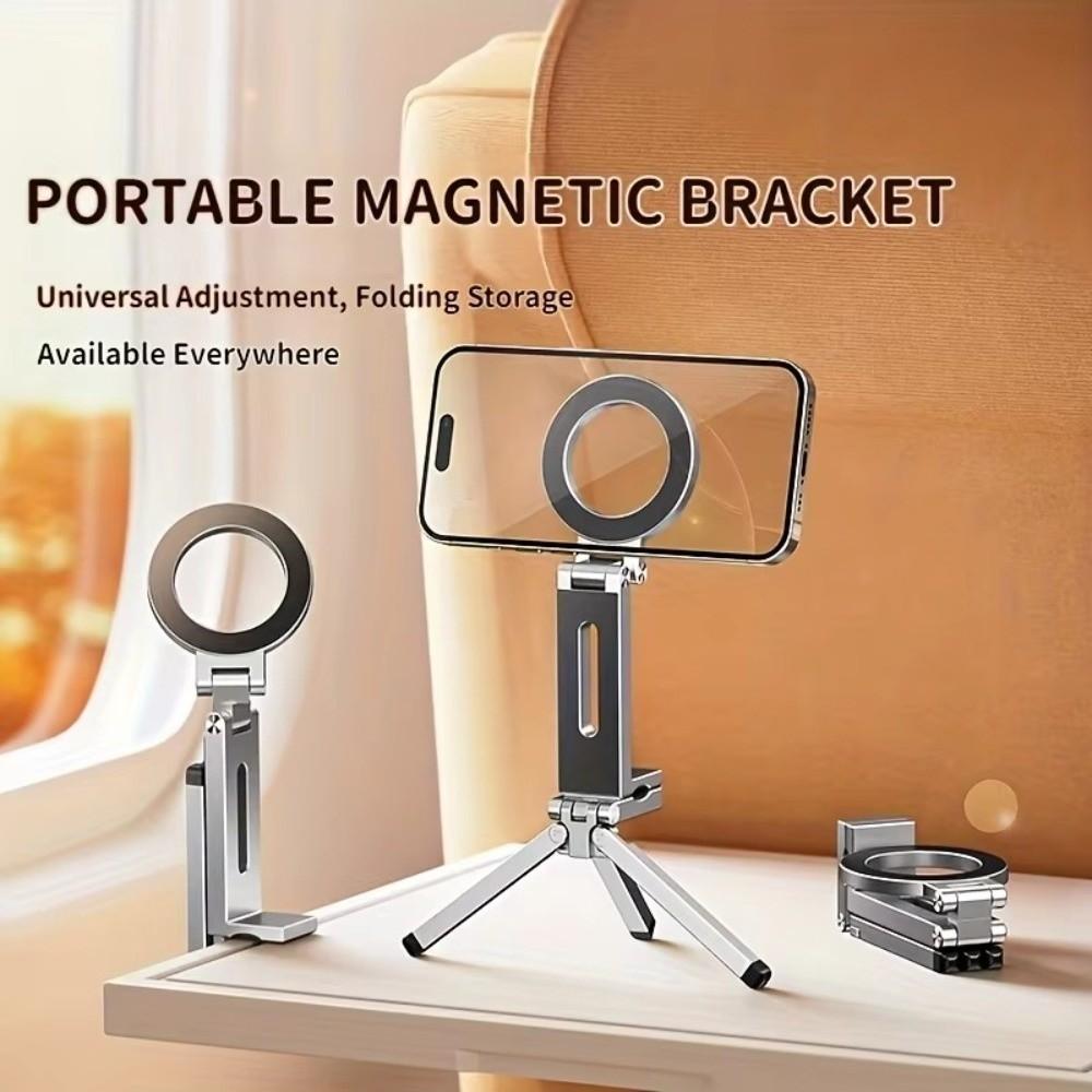 Foldable Magnetic Phone Tripod Holder 360° Rotation Desk Phone Clip Bracket Desk Plane Train Use