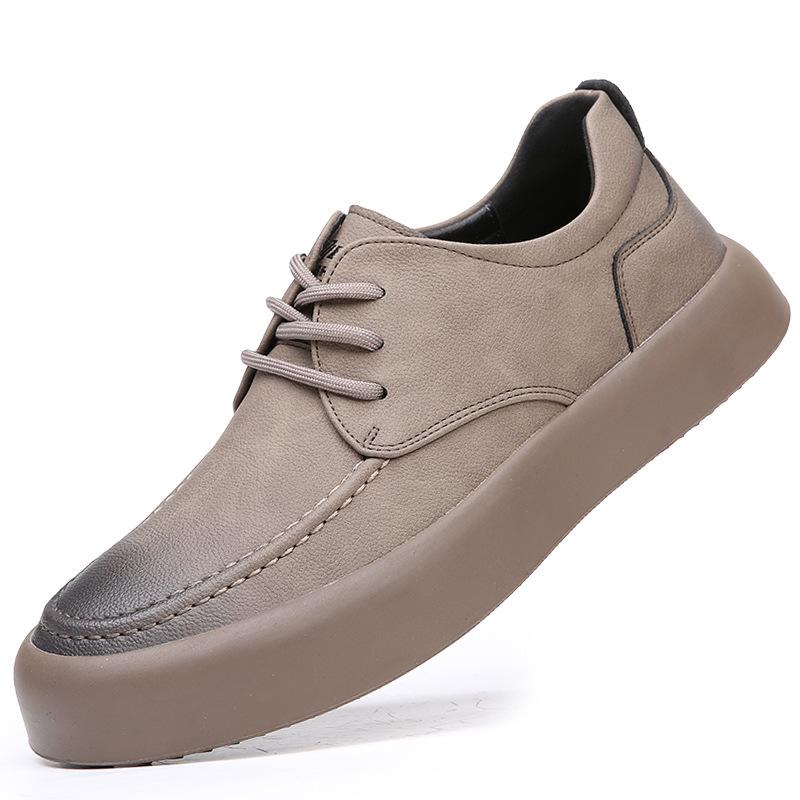 Spring leather breathable men's shoes 2025 new versatile Korean version trend thick-soled non-slip casual leather shoes men's board shoes