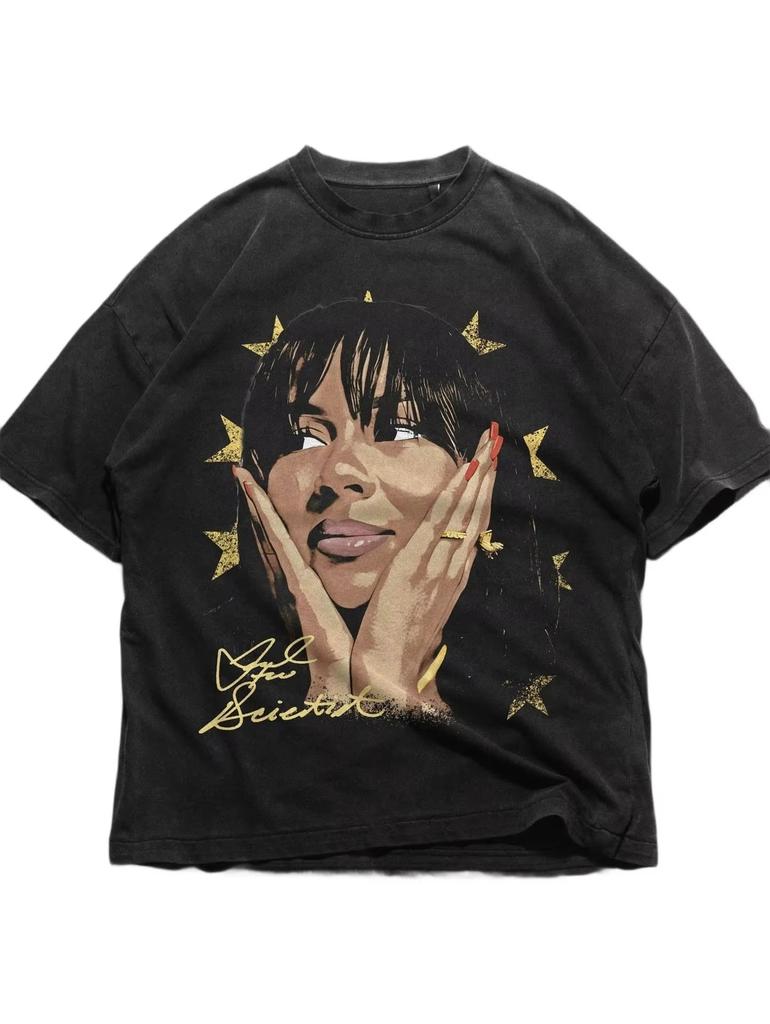 The Scientist Street Hip Hop TShirt Classic Big Face Print Crew Neck Short Sleeve Unisex Women Top Y2K Harajuku Street Cotton Tees