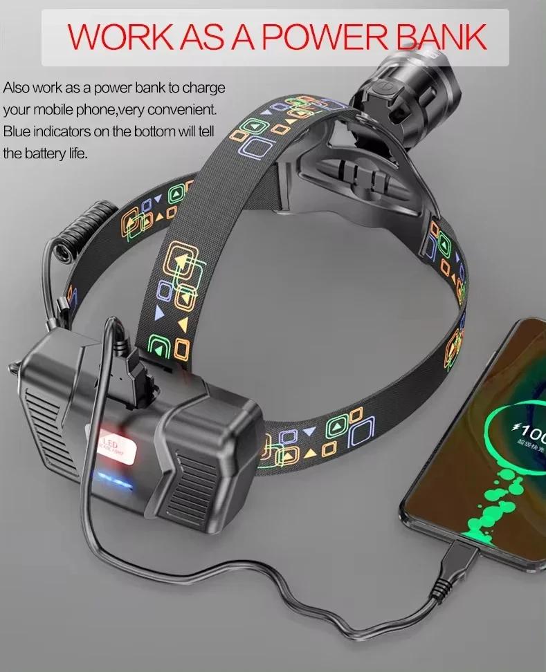 Super Bright LED Headlamp XHP90 Lamp Beads Waterproof Headlight Power Display Headtorch Suitable Exploration Hunting Fishing