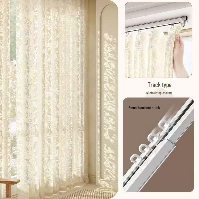 French Retro Lace Jacquard Blackout Curtains with Butterfly Design - Sheer White Style for Living Room & Bedroom